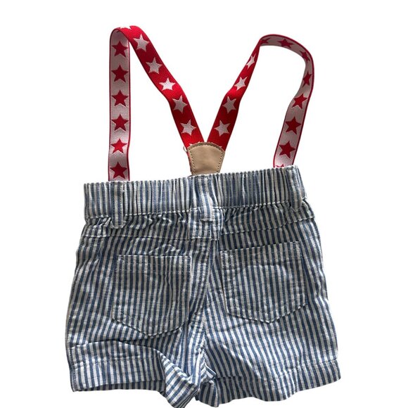 Cat & Jack 3-6M Blue Stripe Shorts W/ Red Star Suspenders 4th Of July Overalls - Picture 4 of 4
